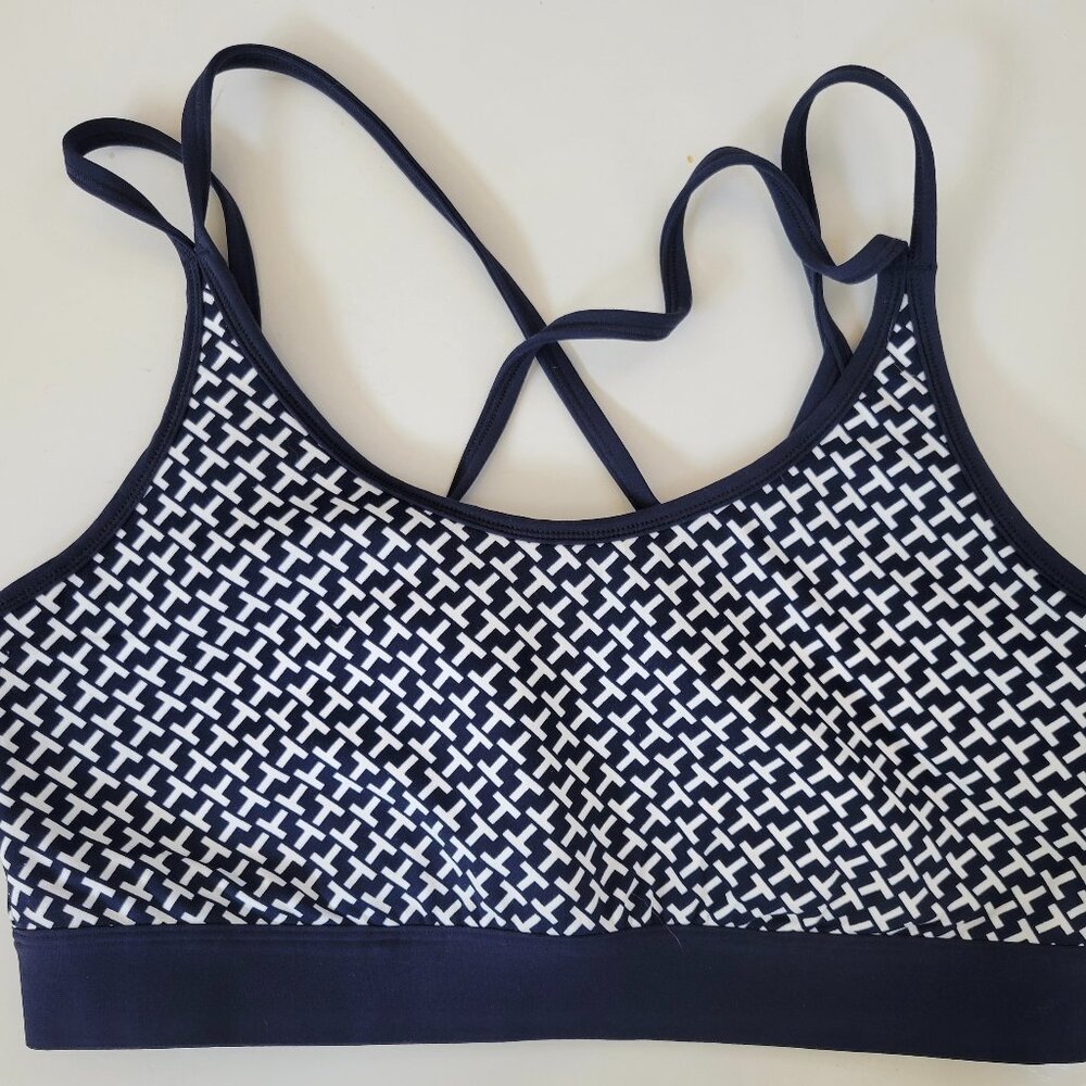 Tory Burch Tory Sport sports bra LARGE NWOT blue/white pattern